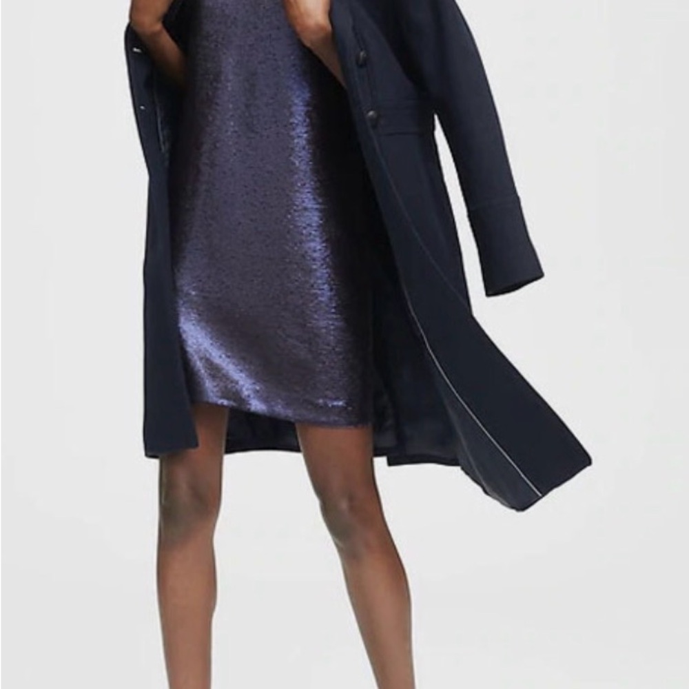 Banana Republic Navy Blue Women Sequin V-Neck Shift Party Dress - Picture 3 of 5